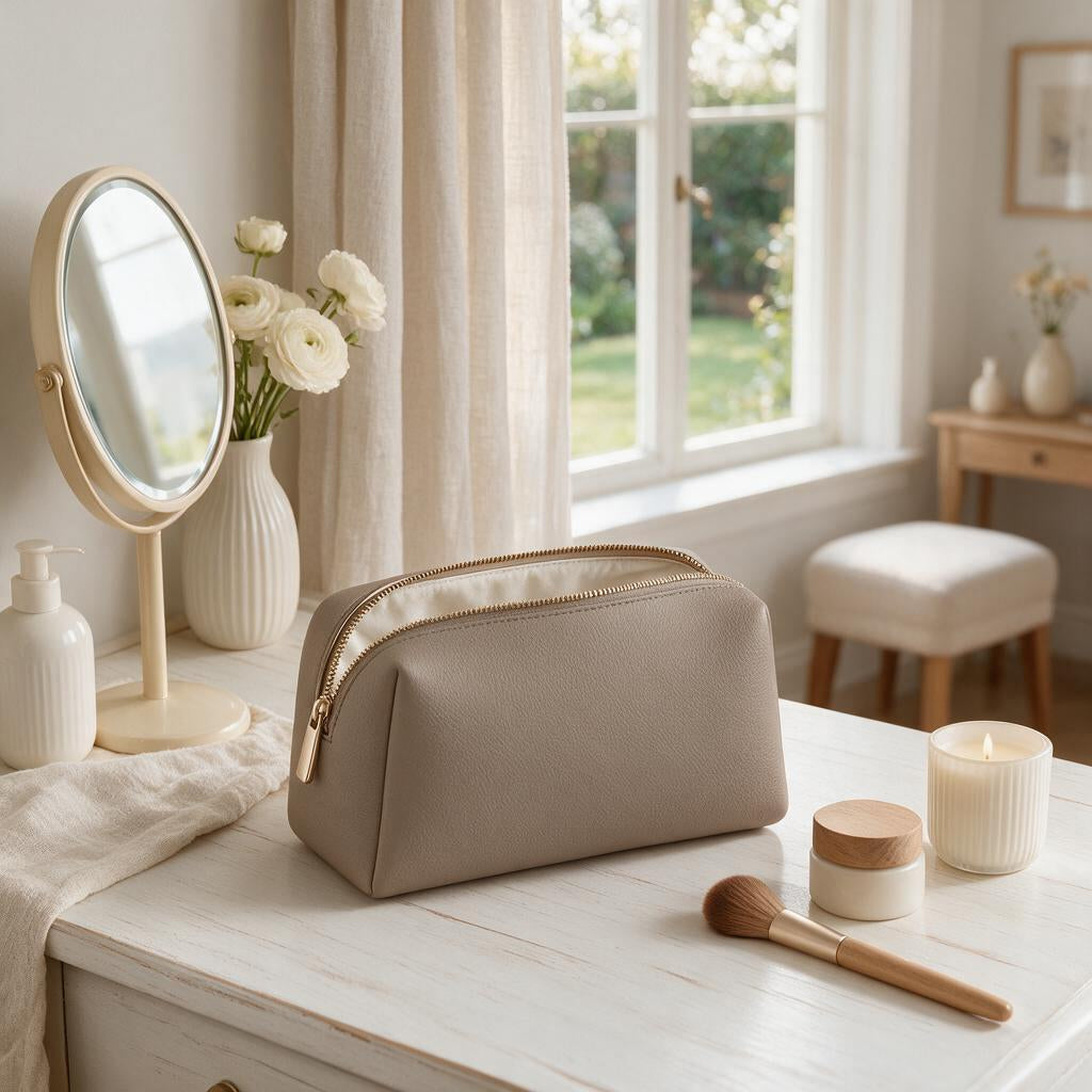 Taupe Zip Makeup Pouch — daily styling
