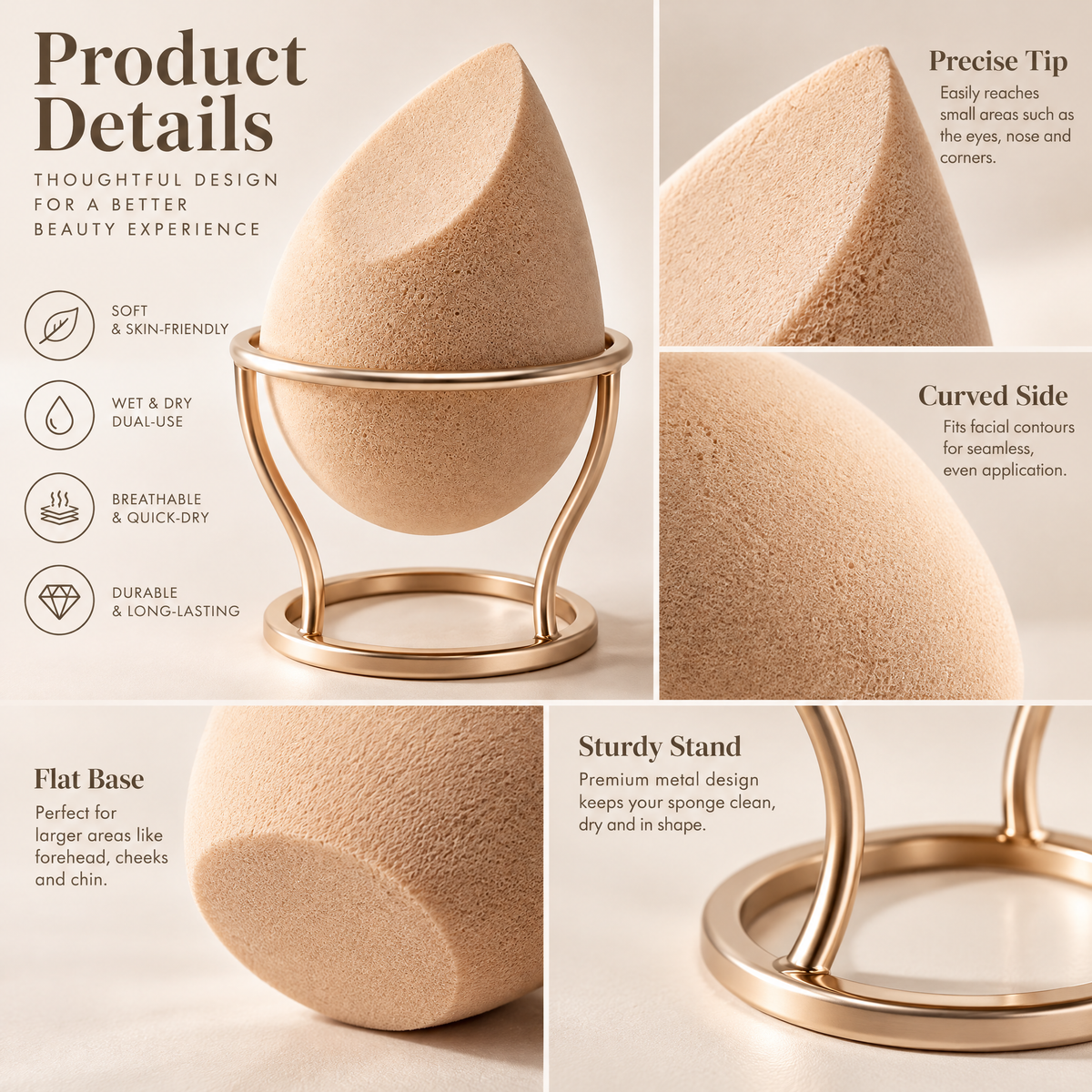 Beveled Makeup Sponge & Stand — design details