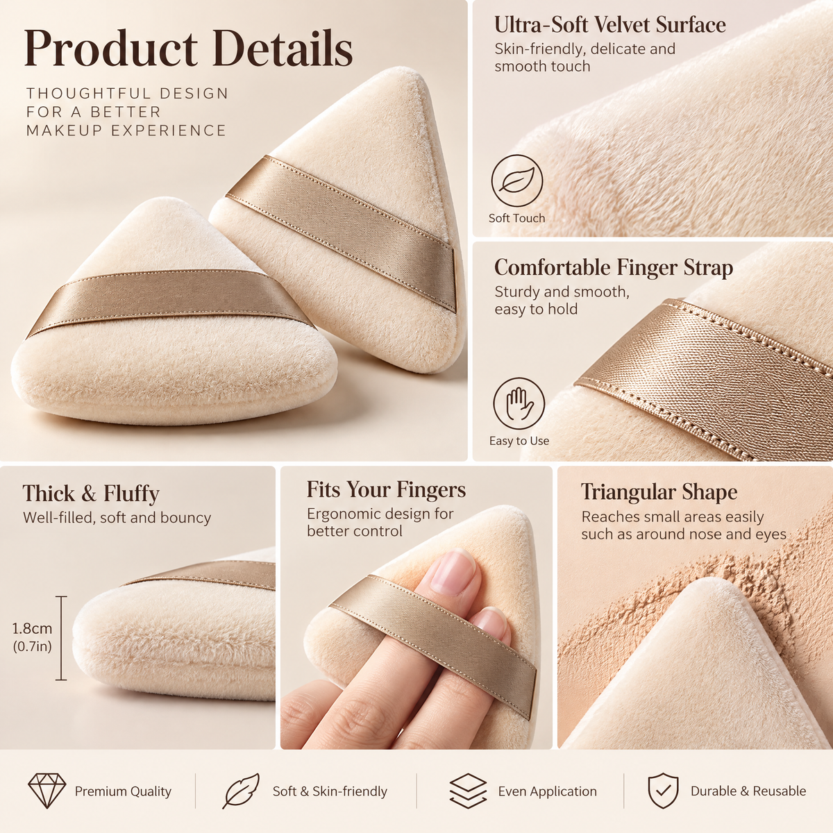 Ivory Triangle Powder Puff Duo — design details